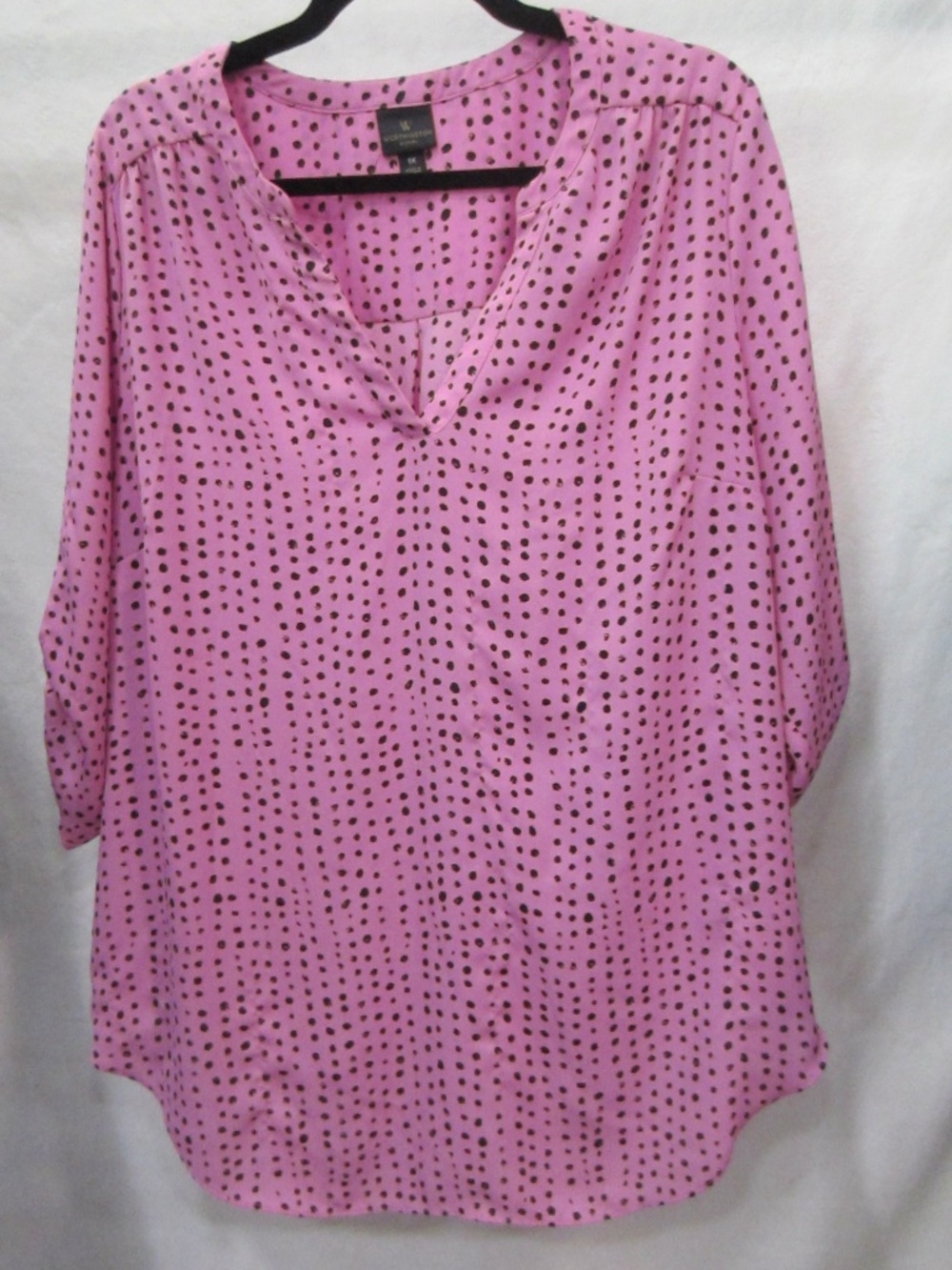 Worthington Woman 1X Pink/Black Dots Mid Sleeve Polyester Lightweight Blouse